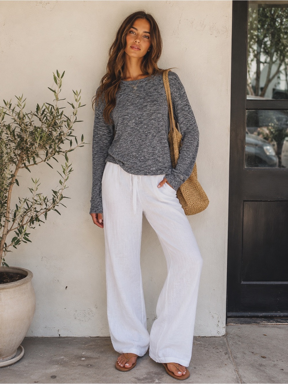 J.Crew Marled Knit Sweater Blue Gray Cotton Crewneck Relaxed Fit